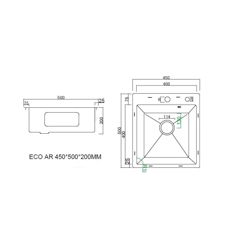 Мойка ARFEKA ECO AR 450*500 BLACK PVD NANO