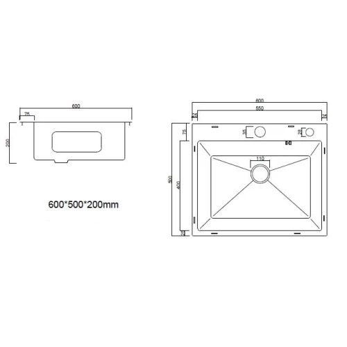 Мойка ARFEKA ECO AR 600*500 BLACK PVD NANO DECOR